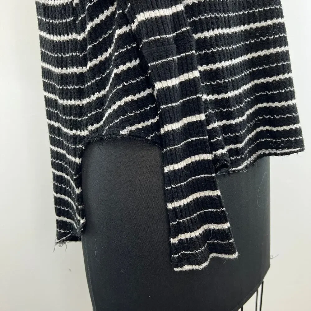 We The Free People Black White Striped Drippy Thermal Cowl Neck Top Size XS